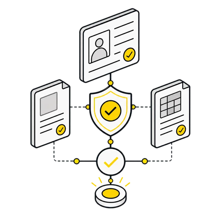 Connected records passing through a governed verification system