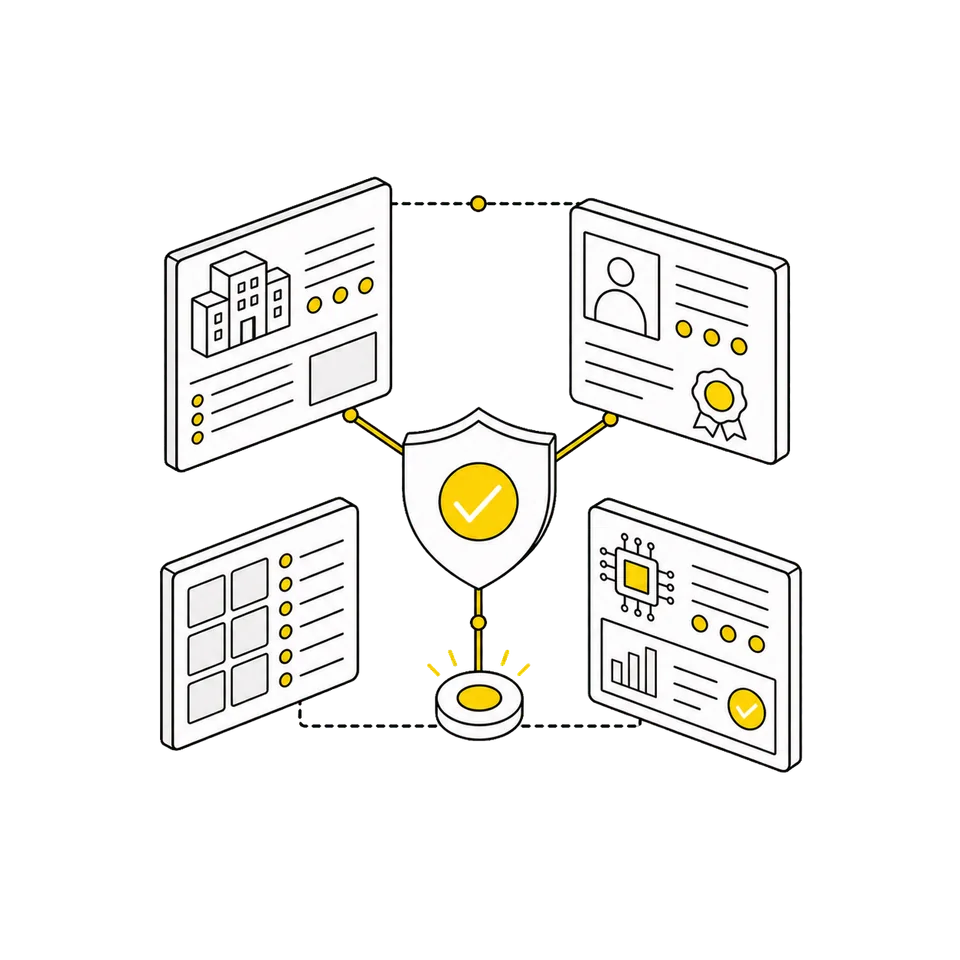 Business, team, system, and evidence signals meeting at a qualification checkpoint